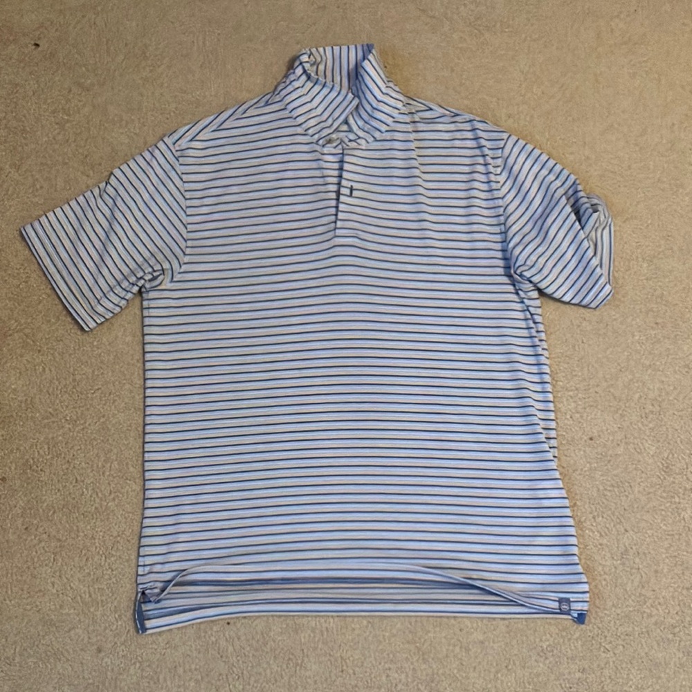 Peter Millar Blue and White Striped Polo Shirt